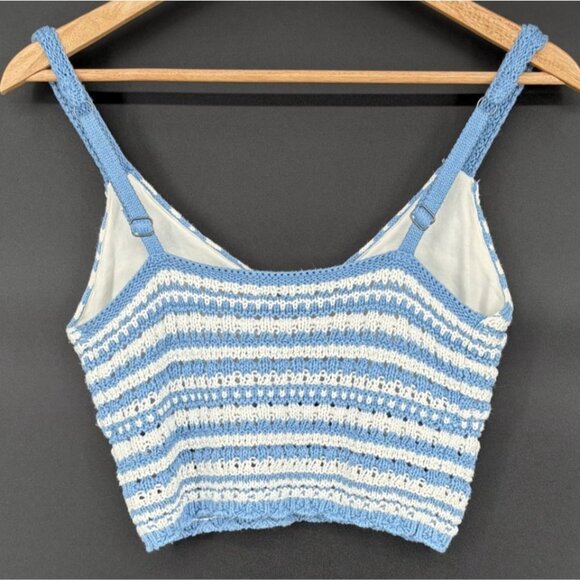 Hollister Women's Striped Knit Crop Top Size S Blue White Boho Festival Bohemian - Picture 3 of 9